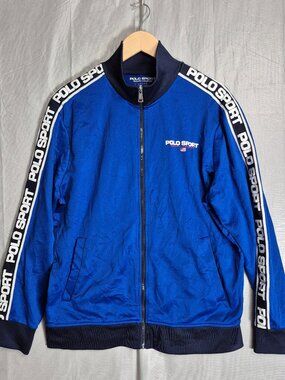 Polo Ralph Lauren Track Jacket Size Large Blue Spell Out Ocean Challenge